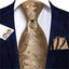 Conjunto de Corbata de Oro Elegante para Hombres con Pañuelo y Gemelos