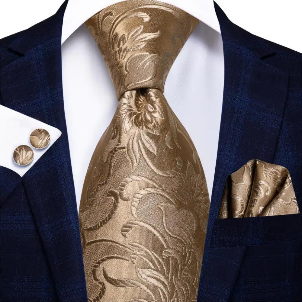 Conjunto de Corbata de Oro Elegante para Hombres con Pañuelo y Gemelos