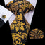 Conjunto de Corbata de Oro Elegante para Hombres con Pañuelo y Gemelos