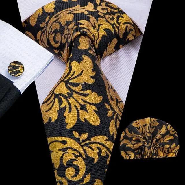 Conjunto de Corbata de Oro Elegante para Hombres con Pañuelo y Gemelos