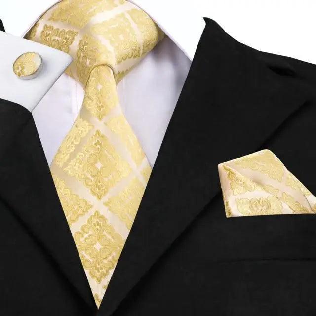 Conjunto de Corbata de Oro Elegante para Hombres con Pañuelo y Gemelos