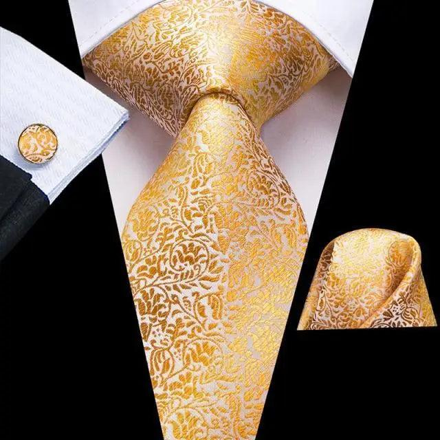 Conjunto de Corbata de Oro Elegante para Hombres con Pañuelo y Gemelos
