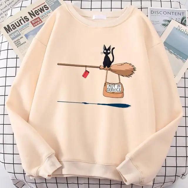 Charming Cat Print Sweatshirt for Women