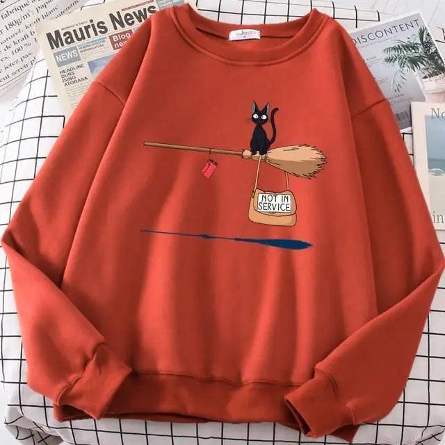 Charming Cat Print Sweatshirt for Women