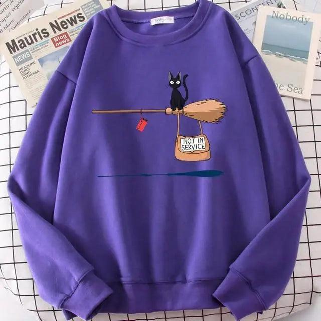 Charming Cat Print Sweatshirt for Women