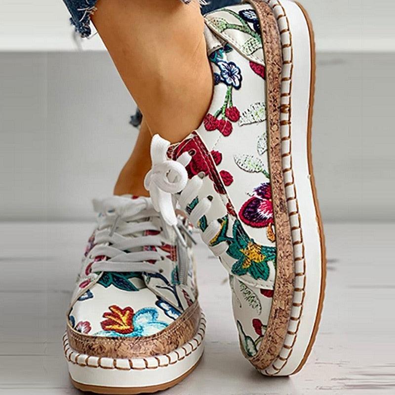 Baskets Élégantes à Fleurs pour Femmes - Chaussures Décontractées Confortables