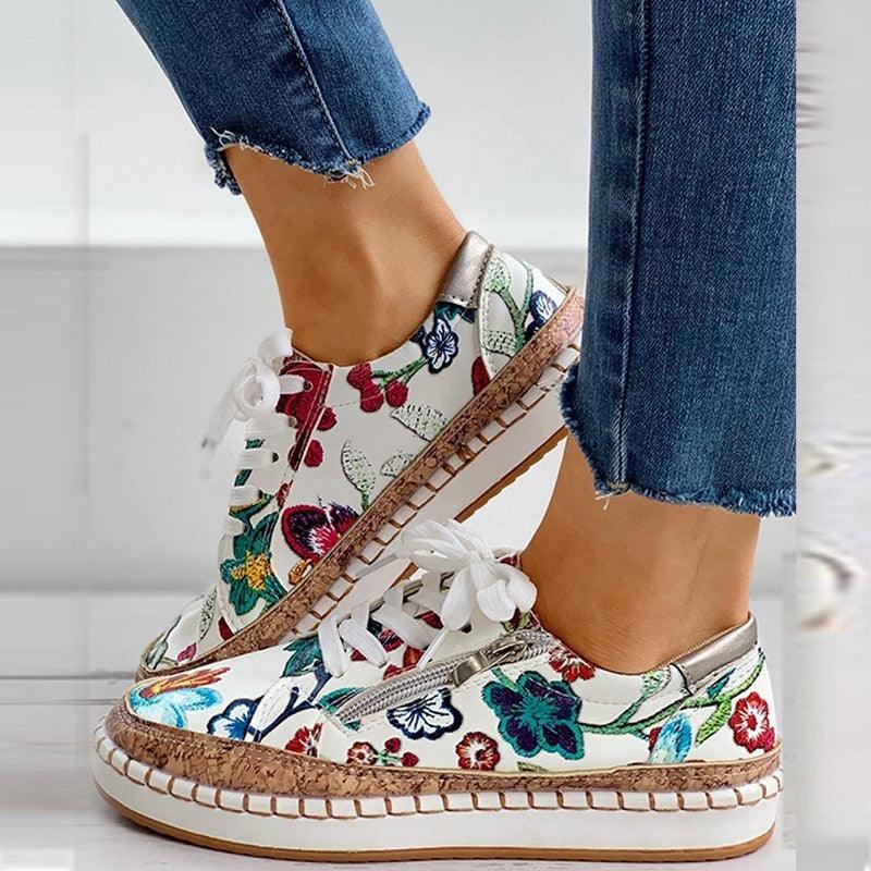 Baskets Élégantes à Fleurs pour Femmes - Chaussures Décontractées Confortables