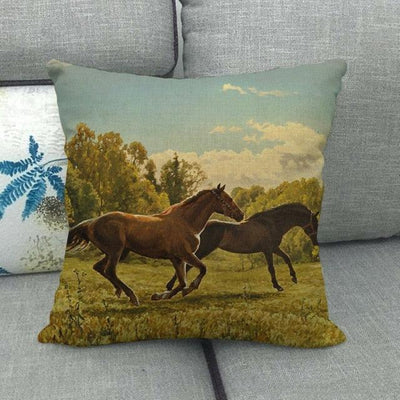 Elegant Grassland Floral Horse Pillow Covers - Premium Decorative Cases