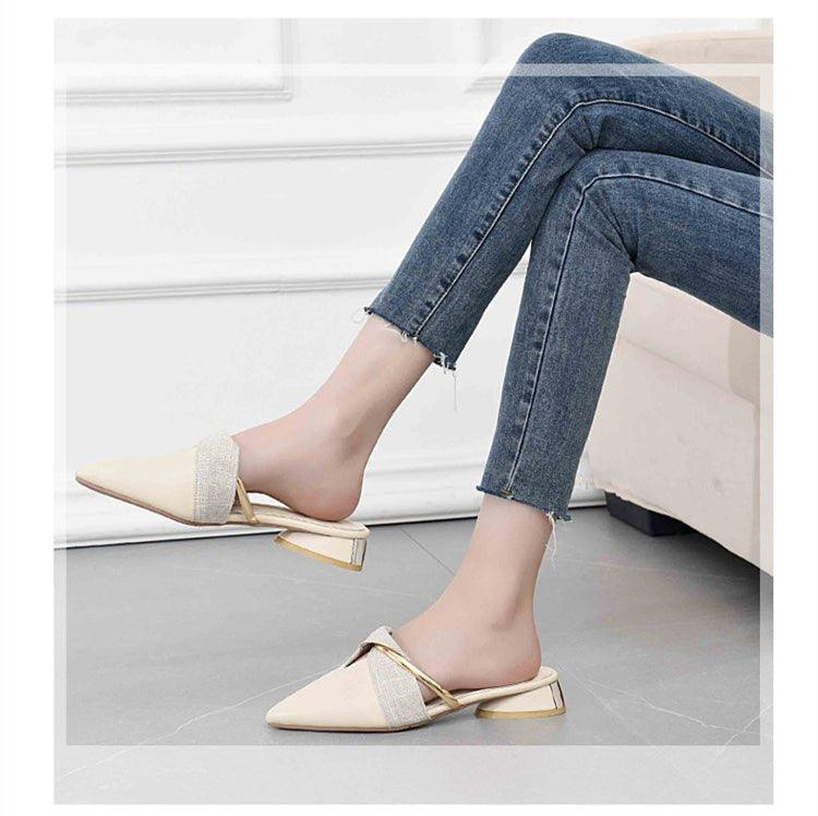 Chaussons élégants à talon bas et bout pointu pour femmes