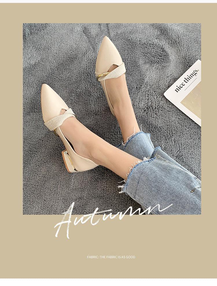 Chaussons élégants à talon bas et bout pointu pour femmes