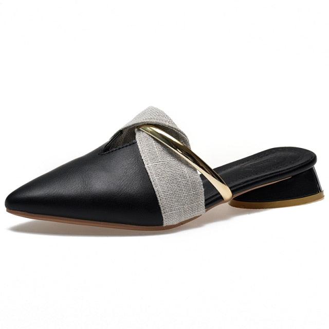 Chaussons élégants à talon bas et bout pointu pour femmes