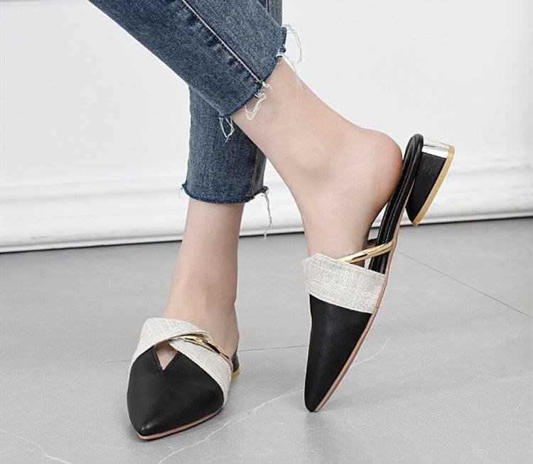 Chaussons élégants à talon bas et bout pointu pour femmes