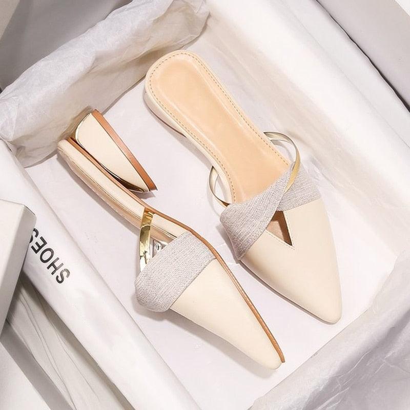 Chaussons élégants à talon bas et bout pointu pour femmes