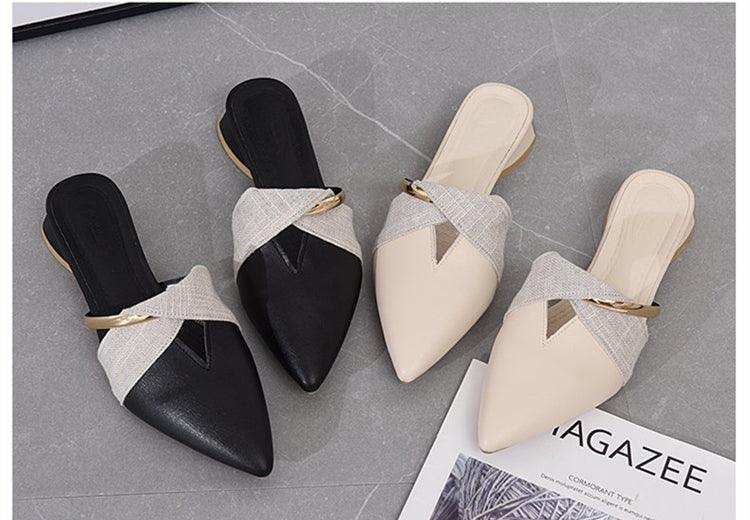 Chaussons élégants à talon bas et bout pointu pour femmes