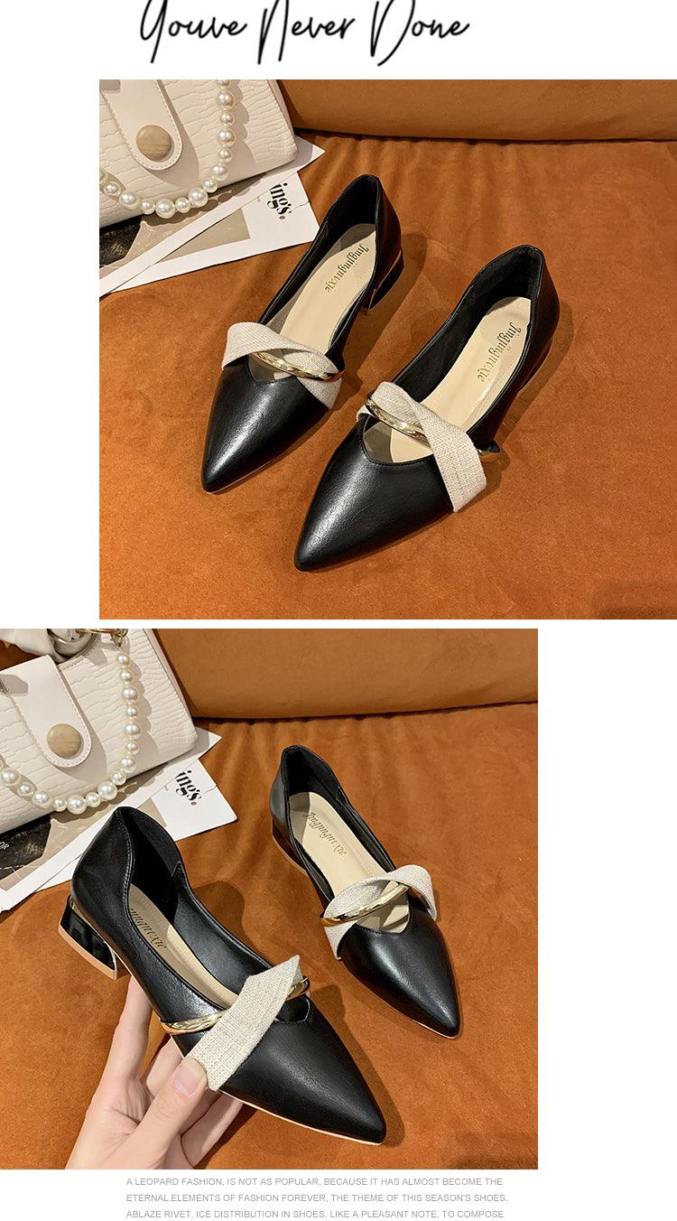Chaussons élégants à talon bas et bout pointu pour femmes