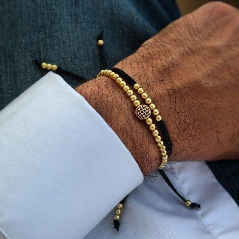 Ensemble de Bracelets en Perles Dorées Élégantes pour Hommes et Femmes