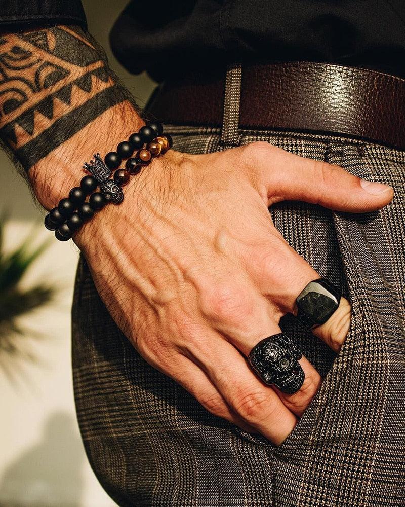 Ensemble de Bracelets en Perles Dorées Élégantes pour Hommes et Femmes