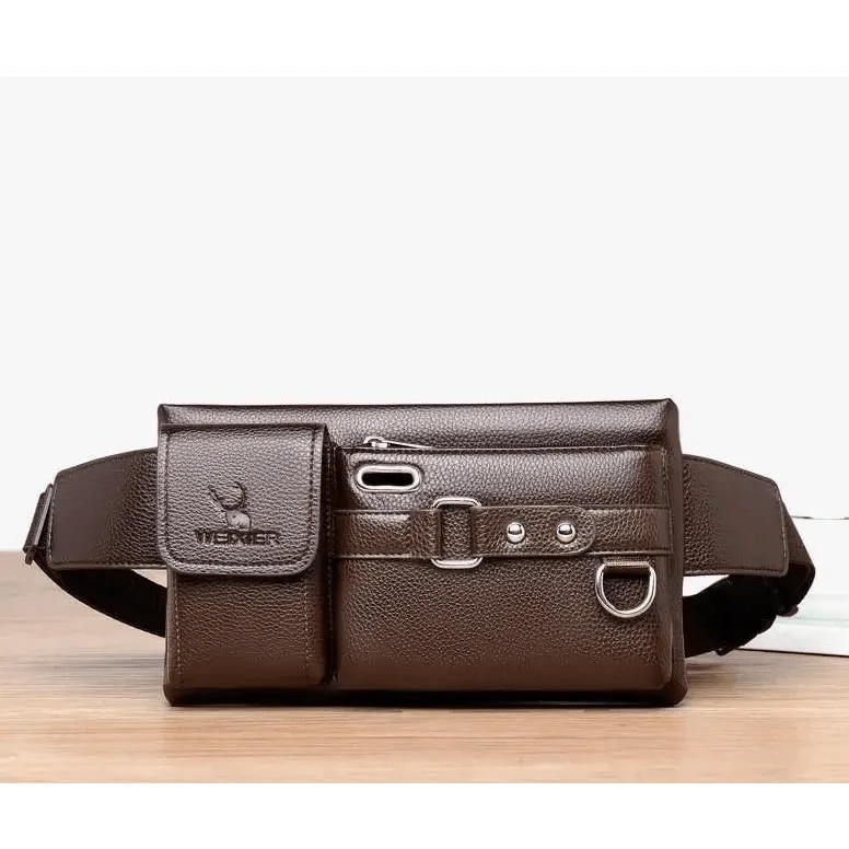 Elegant Black Men's Leather Waist Bag with Adjustable Strap