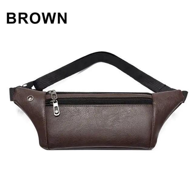 Elegant Black Men's Leather Waist Bag with Adjustable Strap