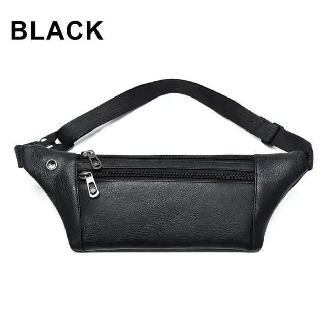 Elegant Black Men's Leather Waist Bag with Adjustable Strap