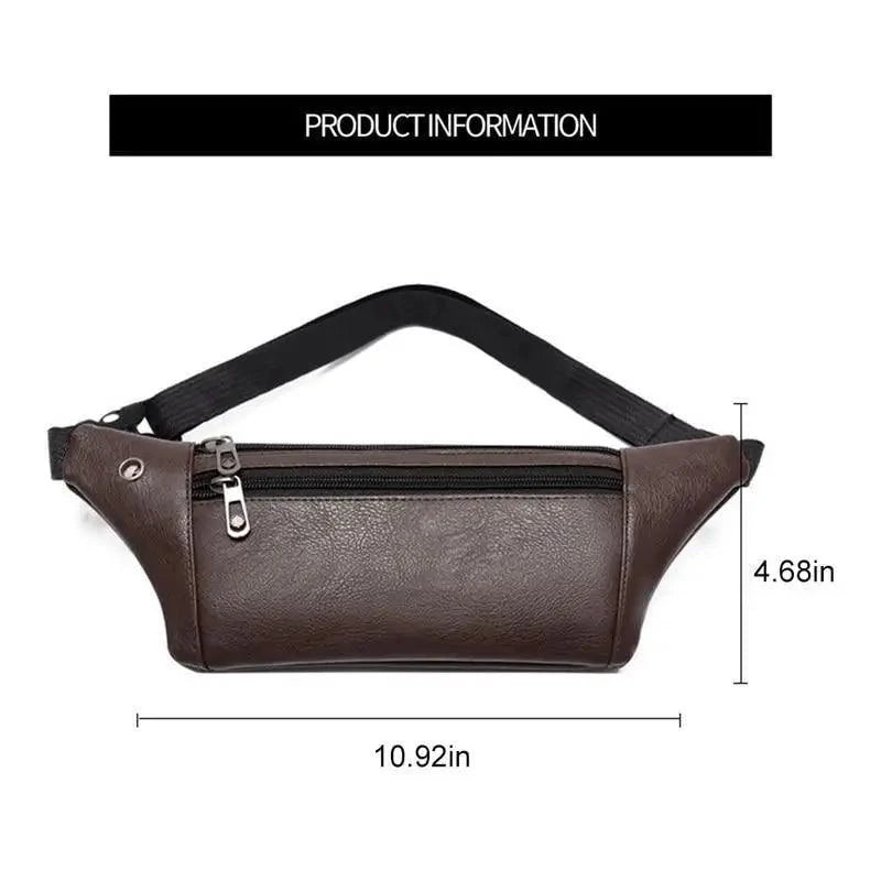 Elegant Black Men's Leather Waist Bag with Adjustable Strap