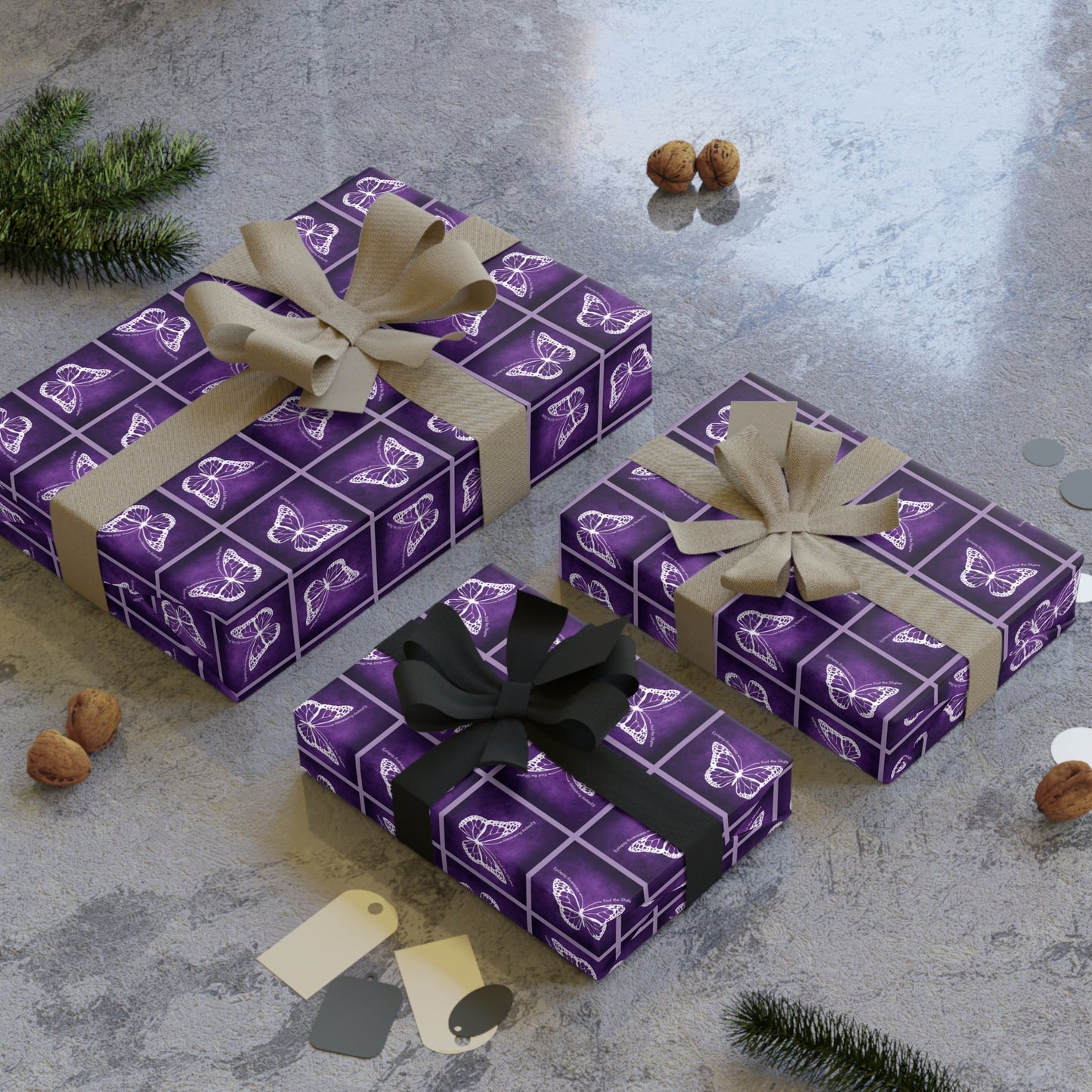 Elegant Purple Butterfly Gift Wrapping Paper Roll
