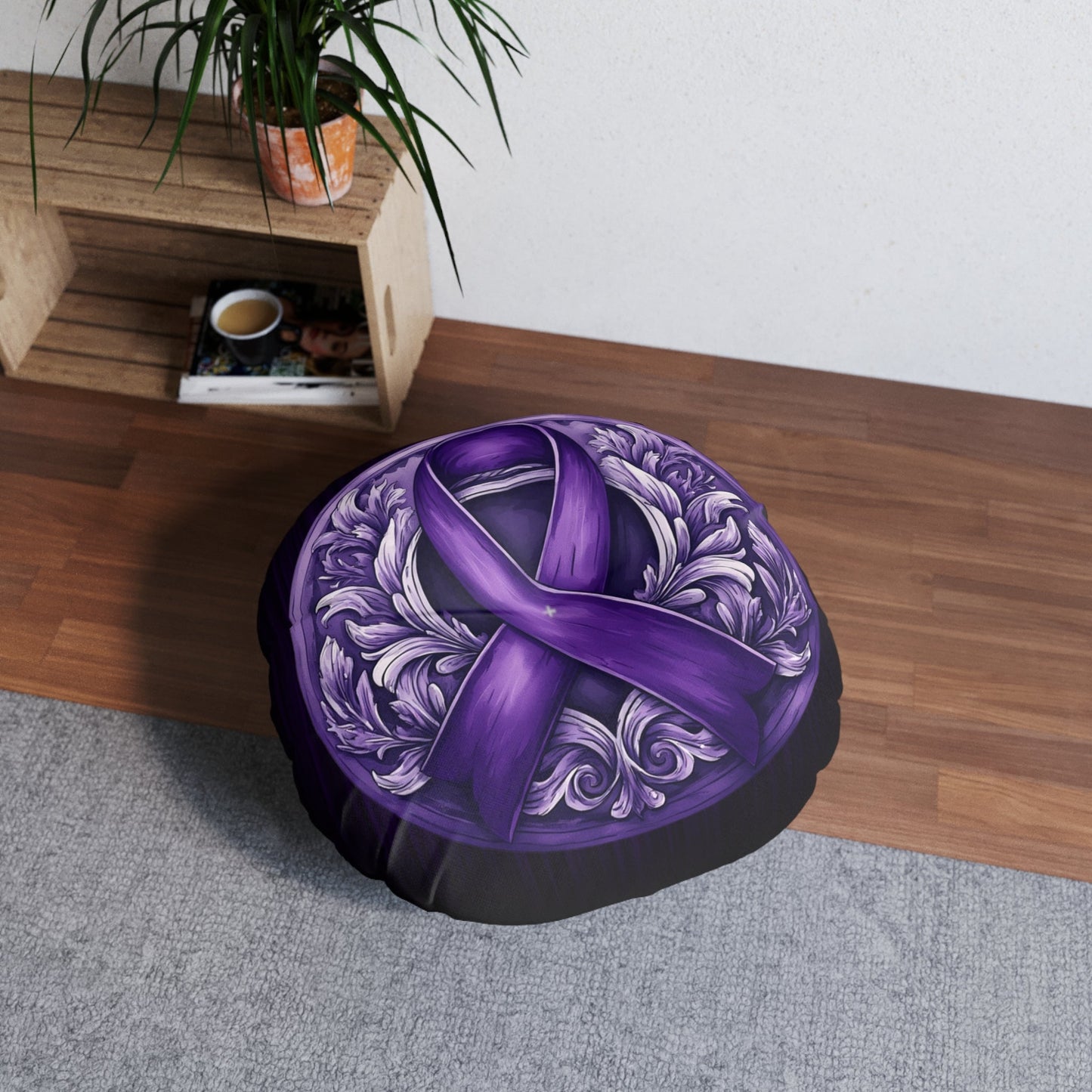 Coussin de sol tufté en satin violet élégant