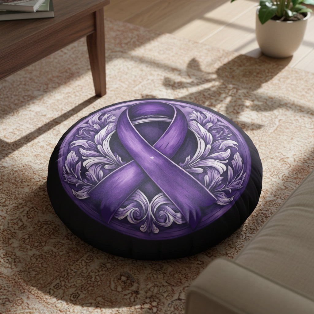 Coussin de sol tufté en satin violet élégant