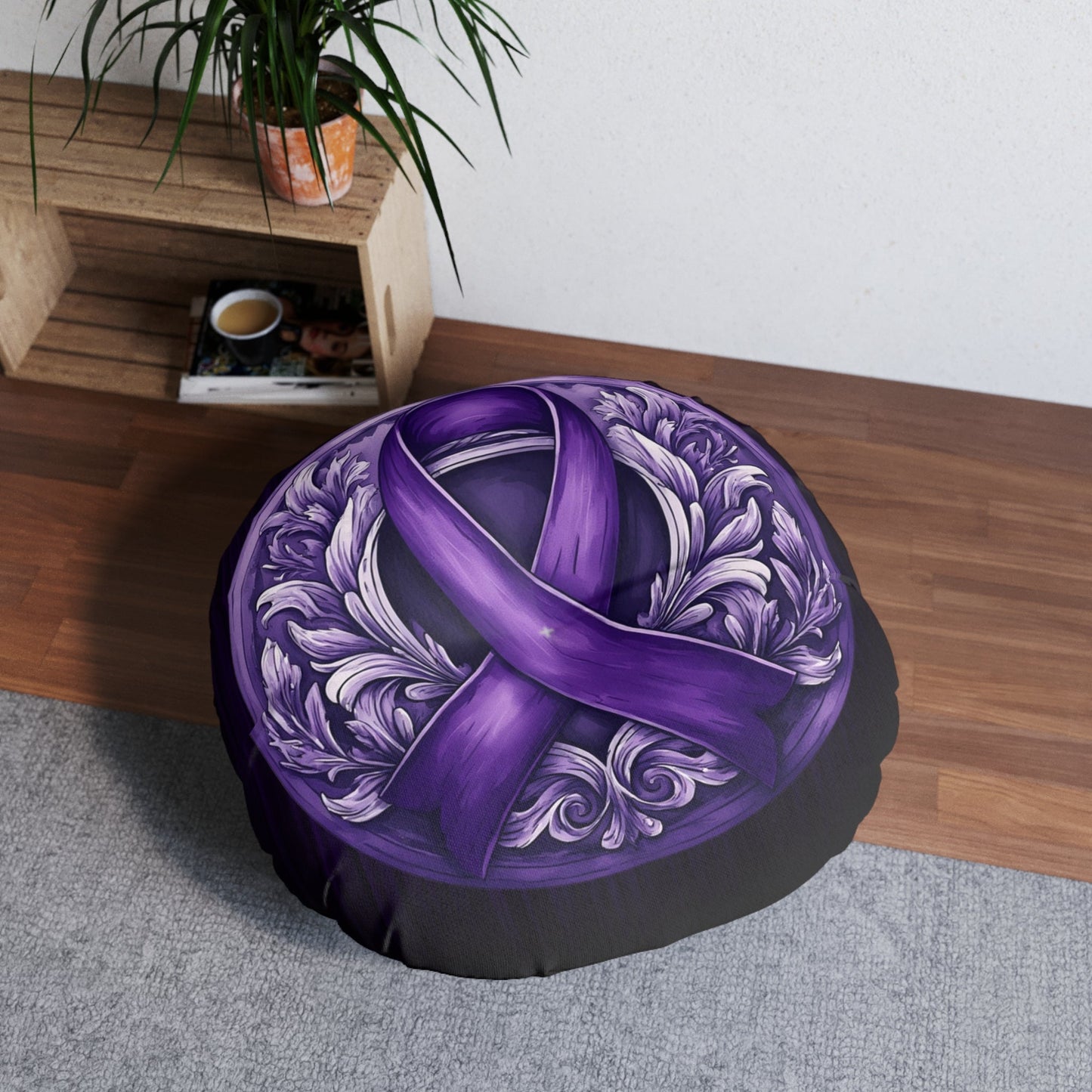 Coussin de sol tufté en satin violet élégant