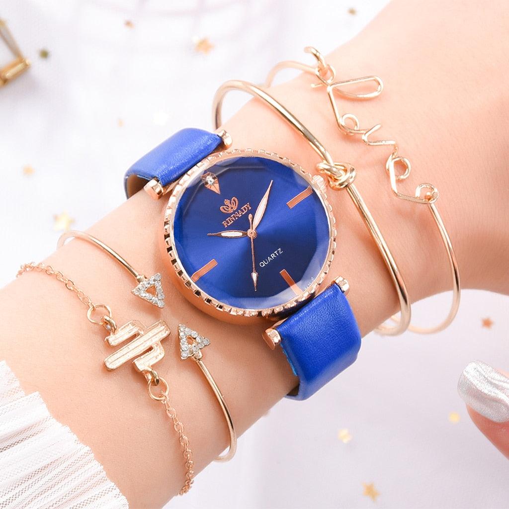 Montre analogique à quartz de luxe pour femmes avec bracelet en cuir élégant