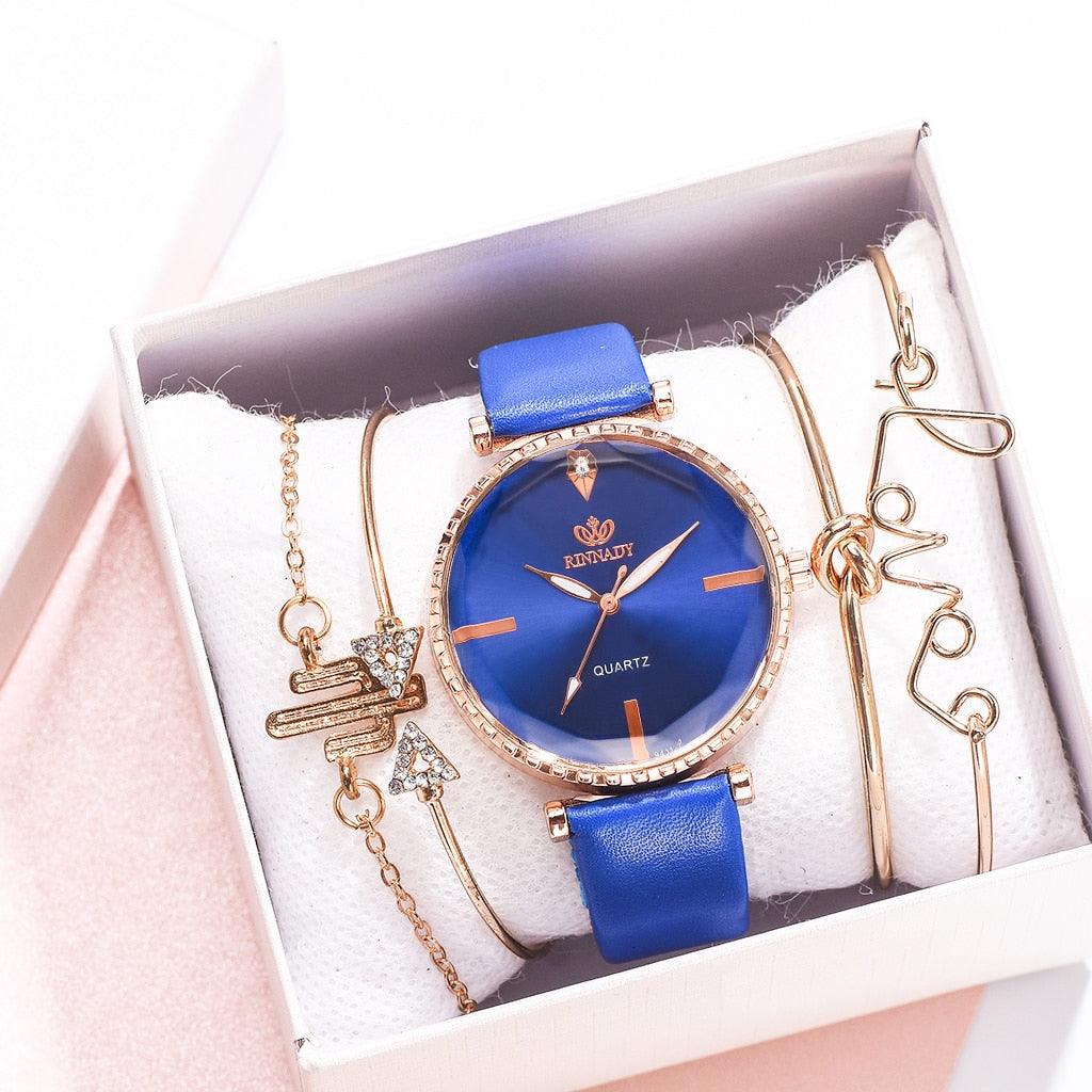 Montre analogique à quartz de luxe pour femmes avec bracelet en cuir élégant