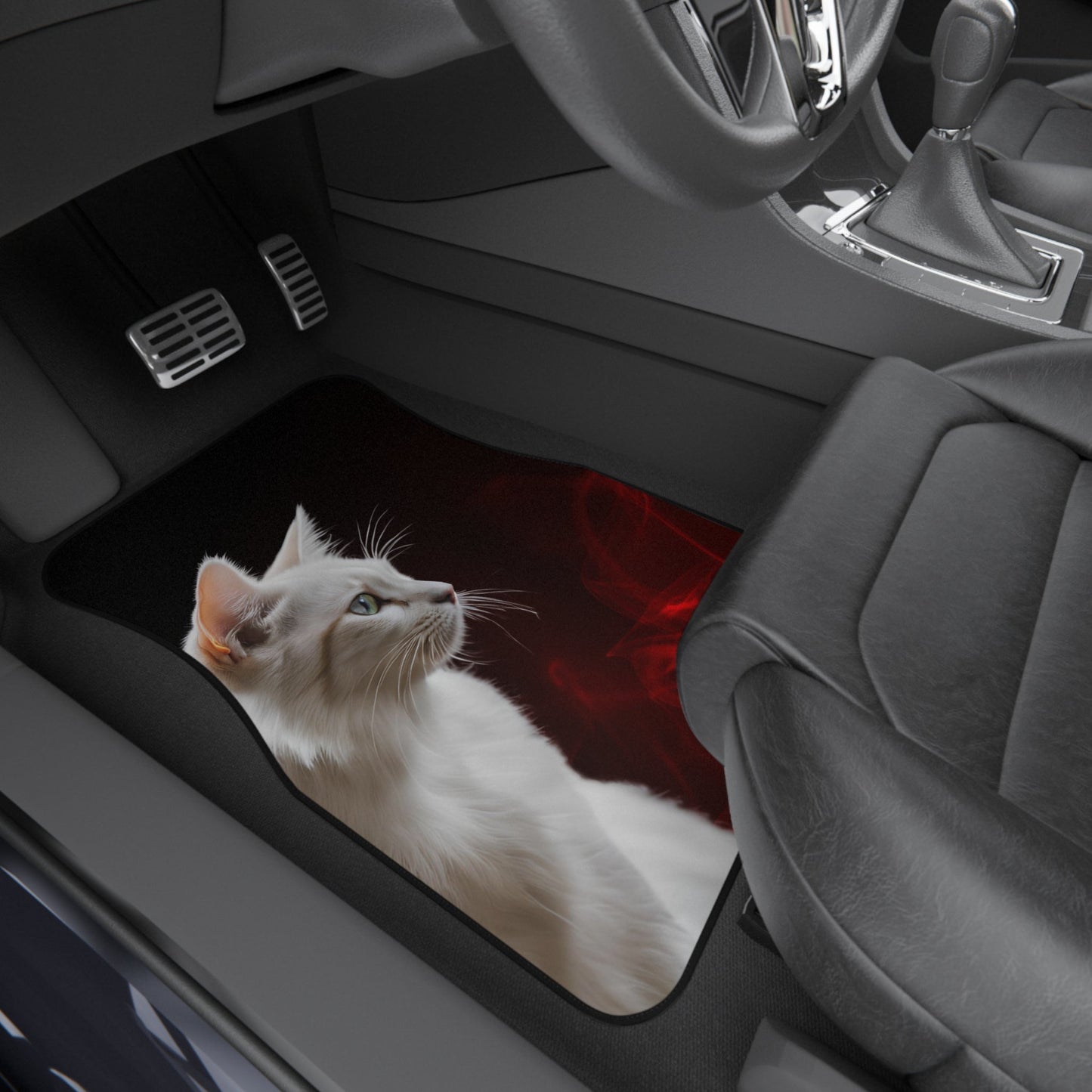 Elegant White Cat Car Mats - Set of 4 for Pet Lovers