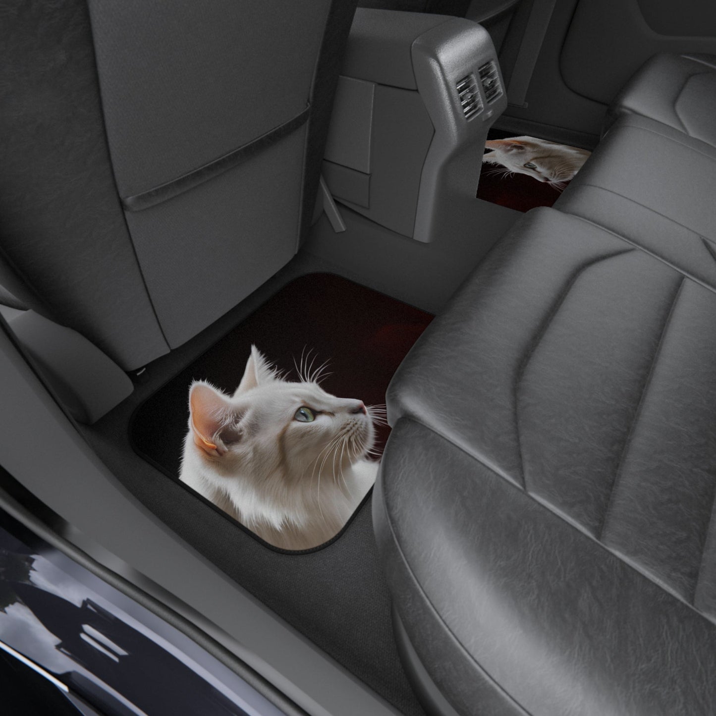 Elegant White Cat Car Mats - Set of 4 for Pet Lovers