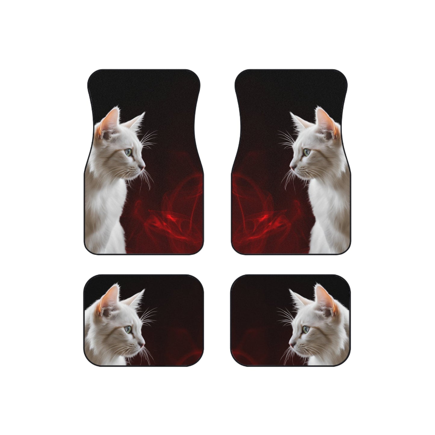 Elegant White Cat Car Mats - Set of 4 for Pet Lovers