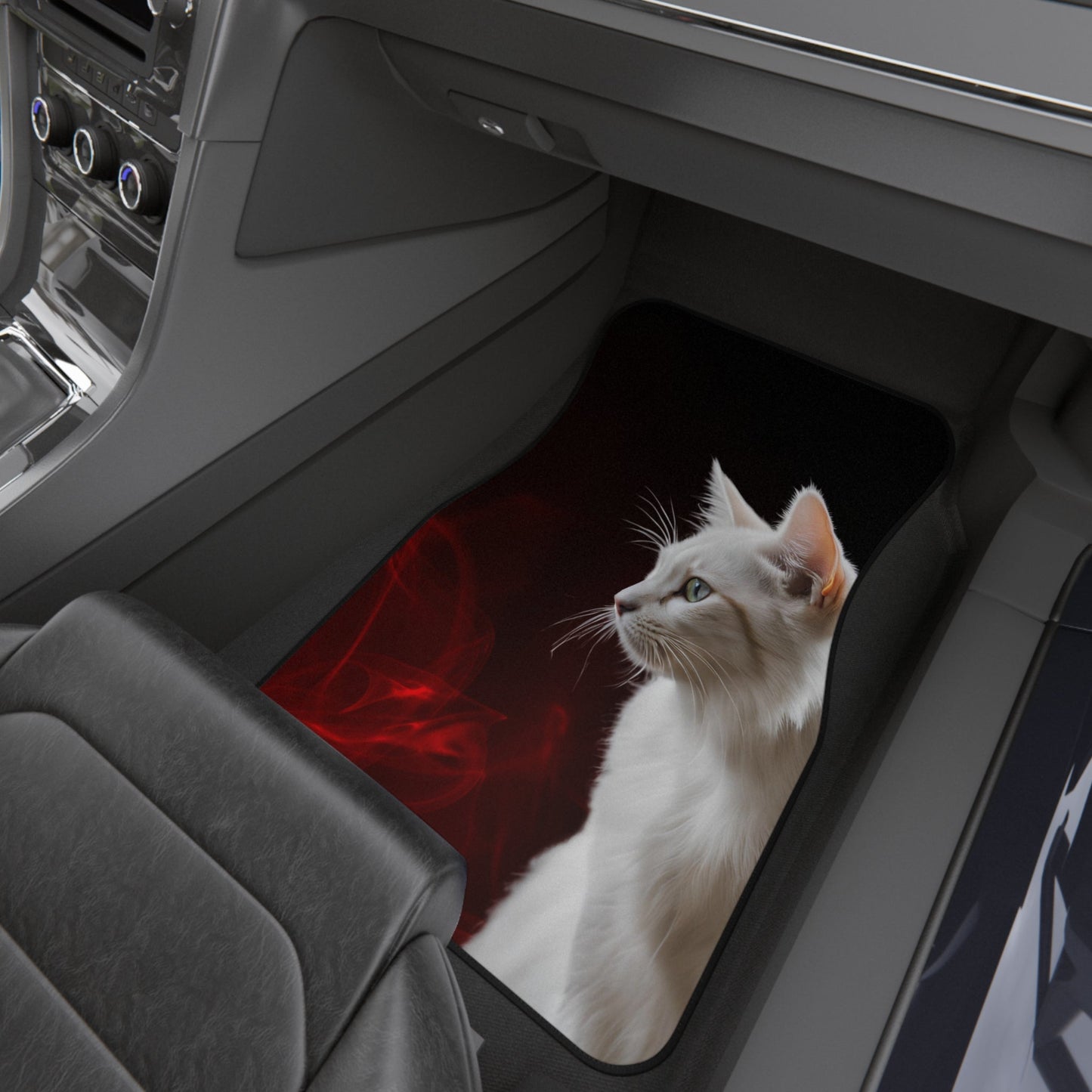 Elegant White Cat Car Mats - Set of 4 for Pet Lovers