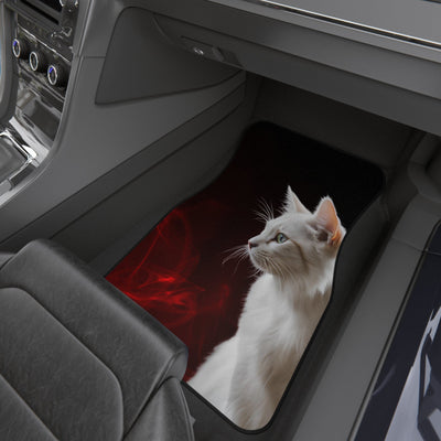 Elegant White Cat Car Mats - Set of 4 for Pet Lovers