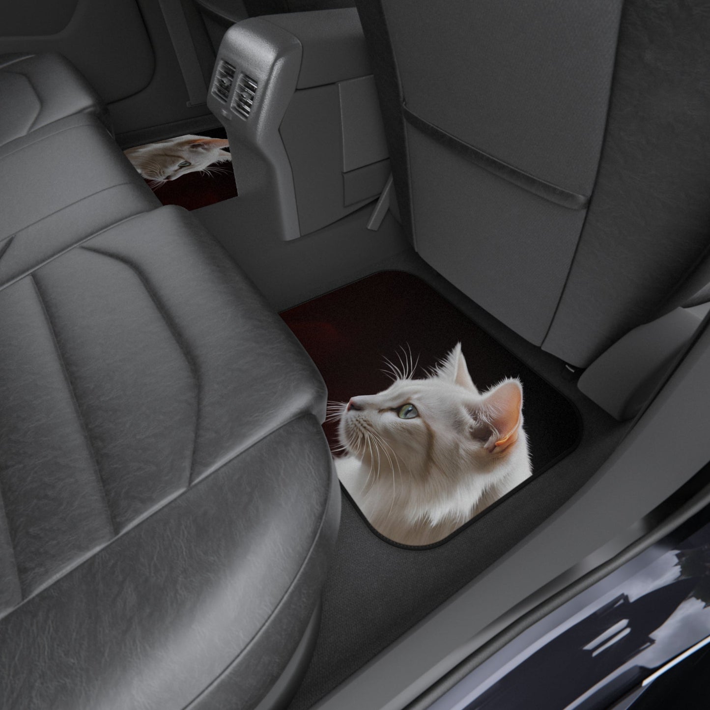 Elegant White Cat Car Mats - Set of 4 for Pet Lovers