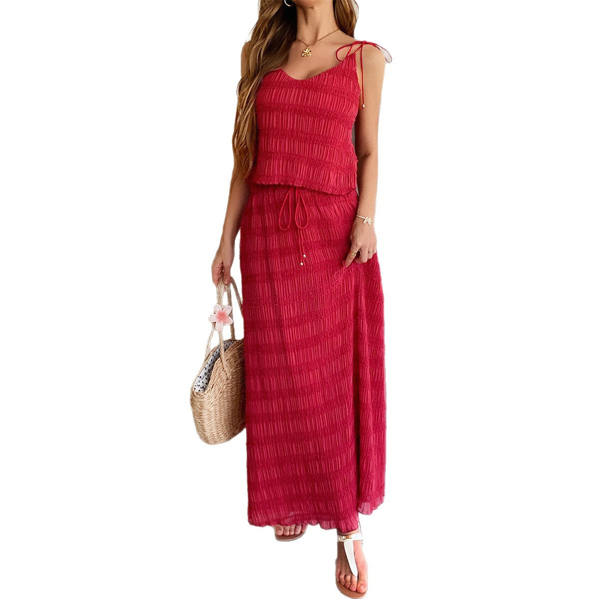 Elegant Wind Strap Ripple Dress for Women