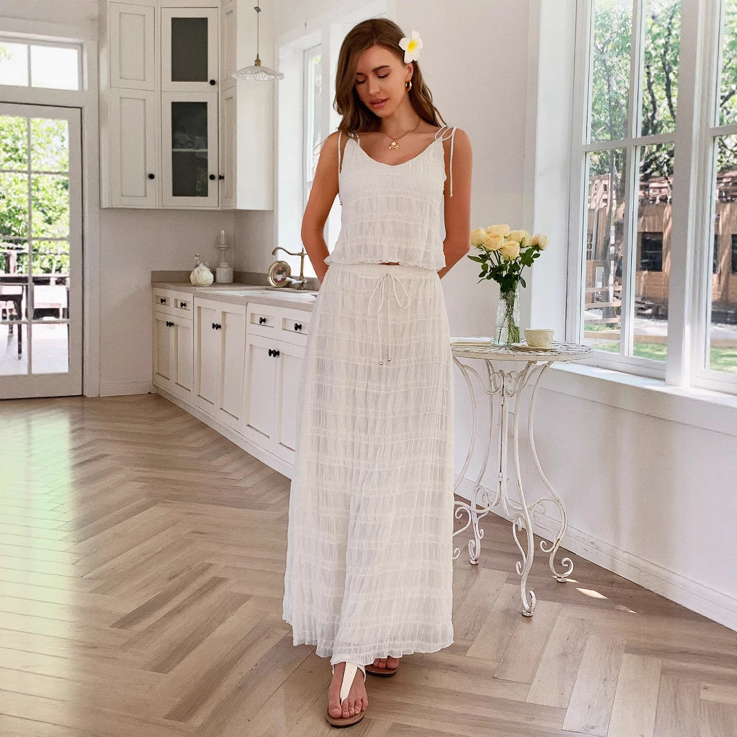 Elegant Wind Strap Ripple Dress for Women