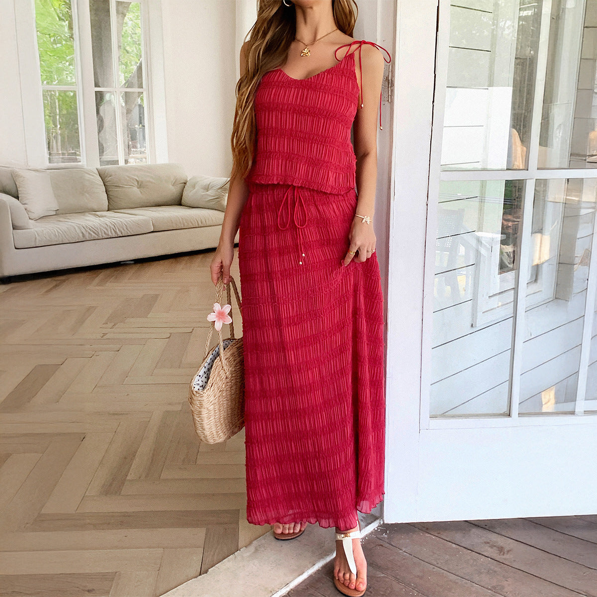 Elegant Wind Strap Ripple Dress for Women