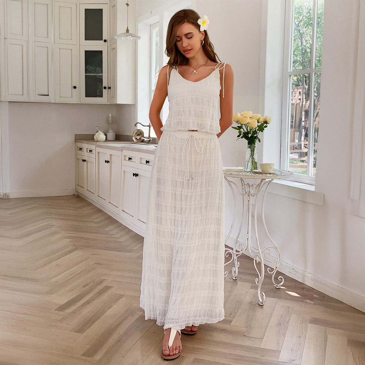 Elegant Wind Strap Ripple Dress for Women