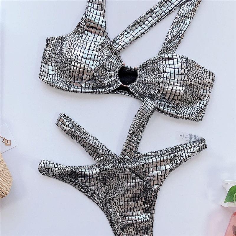 Conjunto de Bikini Brillante de Serpiente Elegante para Mujeres