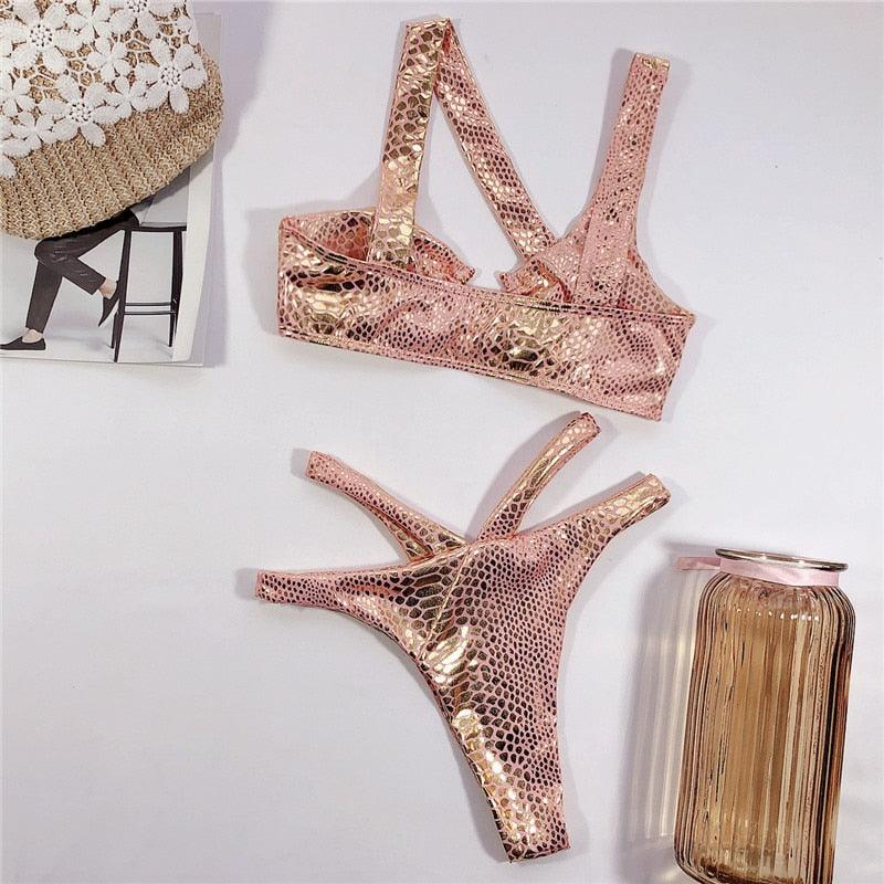 Conjunto de Bikini Brillante de Serpiente Elegante para Mujeres