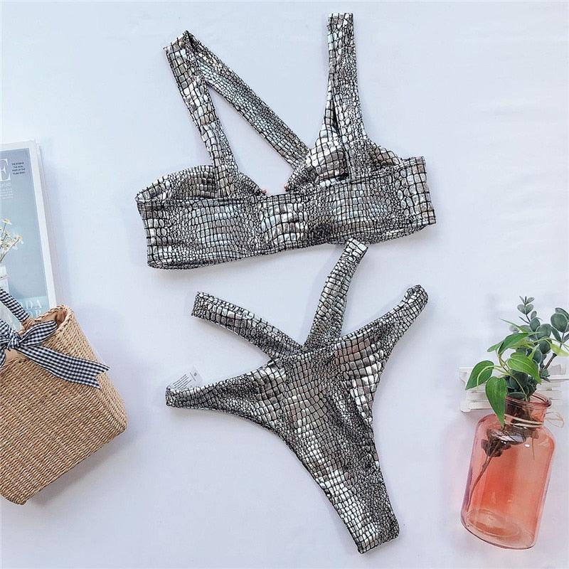 Conjunto de Bikini Brillante de Serpiente Elegante para Mujeres