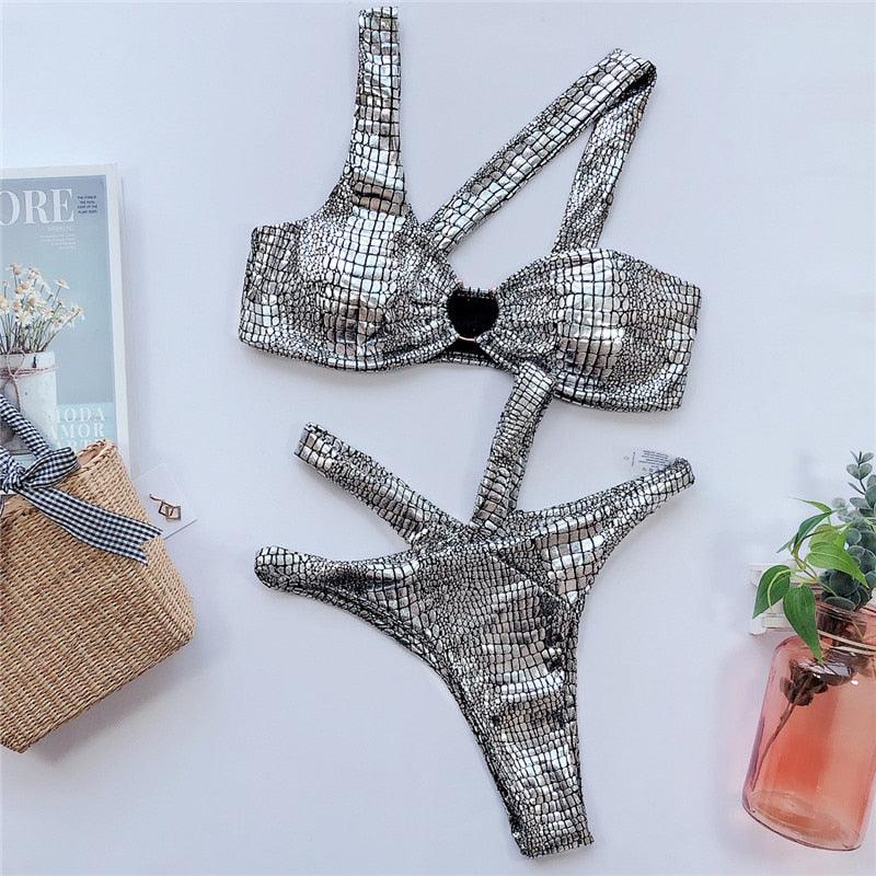 Conjunto de Bikini Brillante de Serpiente Elegante para Mujeres