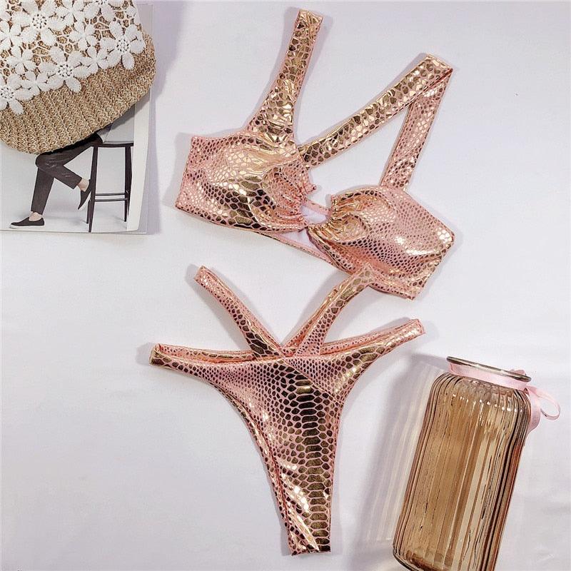 Conjunto de Bikini Brillante de Serpiente Elegante para Mujeres