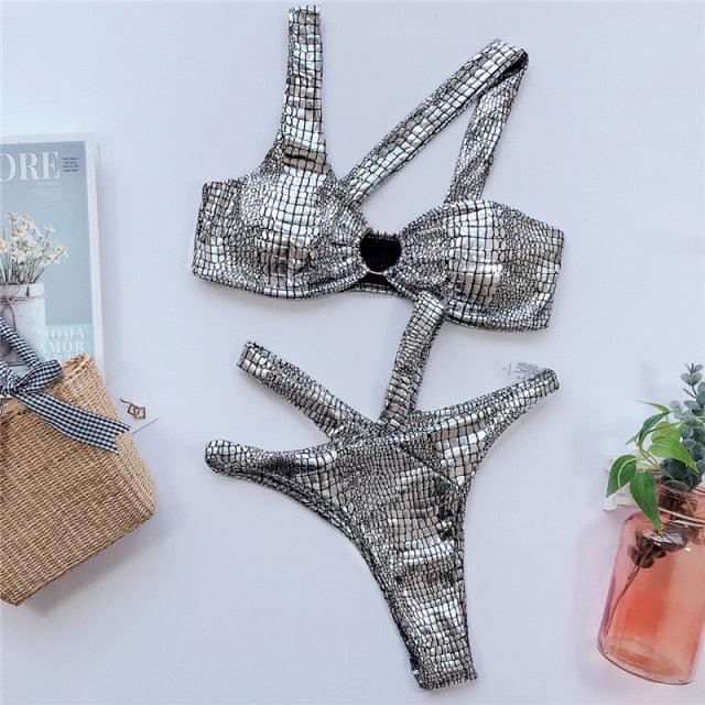 Conjunto de Bikini Brillante de Serpiente Elegante para Mujeres