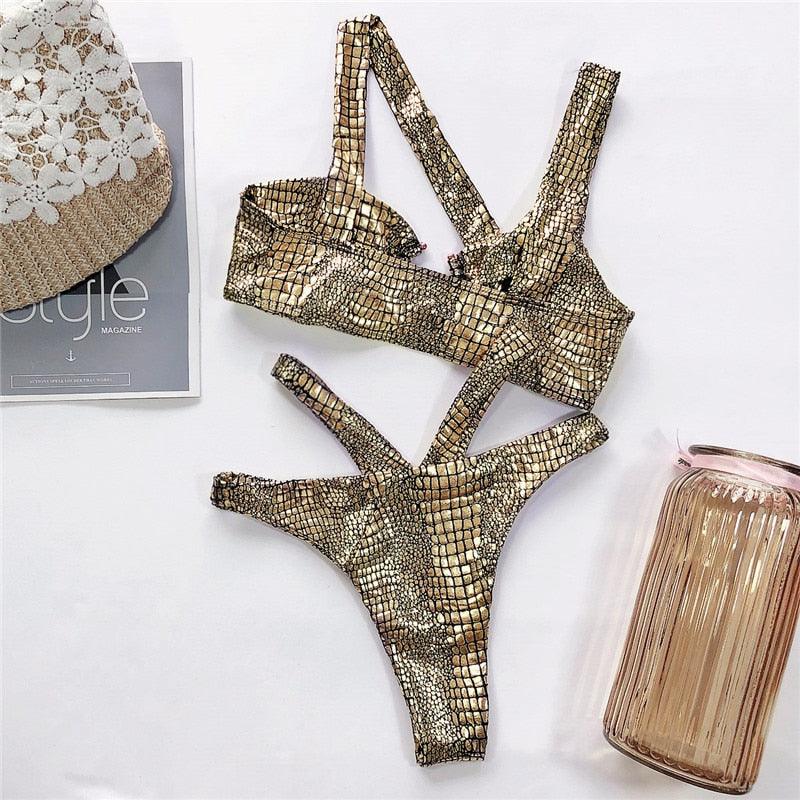 Conjunto de Bikini Brillante de Serpiente Elegante para Mujeres