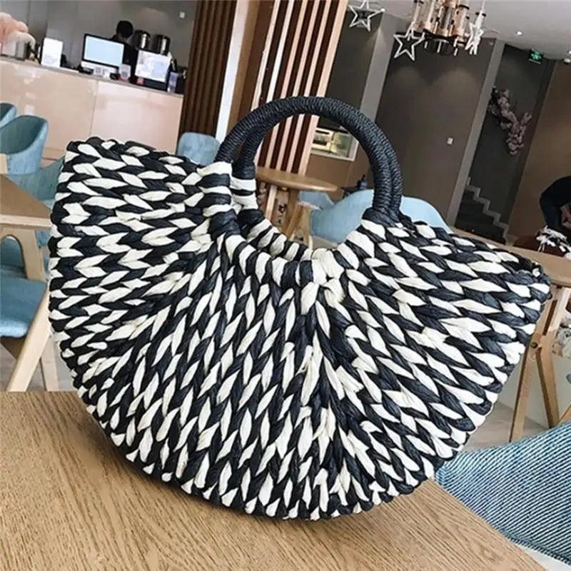 Elehant Women's Woven Wicker Straw Half Round Bag