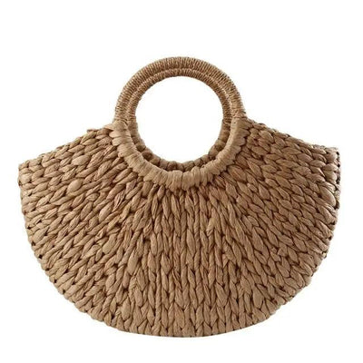 Bolso de paja trenzada medio redondo Elehant para mujer
